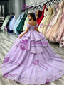 Purple Tulle Straps Appliques Quinceanera Dress