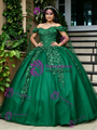 Green Tulle Off The Shoulder Appliques Quinceanera Dress