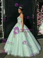 Green Tulle Spaghetti Straps Appliques Quinceanera Dress