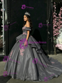 Gray Tulle Off The Shoulder Appliques Quinceanera Dress