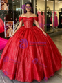 Red Sequins Off The Shoulder Quinceanera Dress