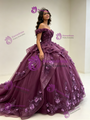 Purple Tulle Off The Shoulder 3D Flower Quinceanera Dress