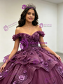 Purple Tulle Off The Shoulder 3D Flower Quinceanera Dress