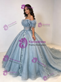 Blue Tulle Off The Shoulder Appliques Quinceanera Dress