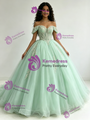 Green Tulle Off the Shoulder Appliques Quinceanera Dress