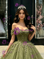 Green Tulle Off the Shoulder Appliques Quinceanera Dress