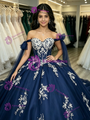Navy Blue Tulle Appliques Quinceanera Dress