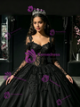 Black Tulle Lace Long Sleeve Quinceanera Dress