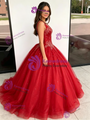 Red Tulle V-neck Beading Quinceanera Dress