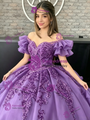 Purple Tulle Off The Shoulder Appliques Quinceanera Dress