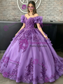 Purple Tulle Off The Shoulder Appliques Quinceanera Dress
