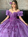 Purple Tulle Off The Shoulder Appliques Quinceanera Dress