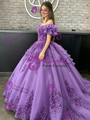 Purple Tulle Off The Shoulder Appliques Quinceanera Dress