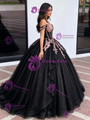 Black Tulle Sequins Appliques Quinceanera Dress