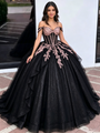 Black Tulle Sequins Appliques Quinceanera Dress