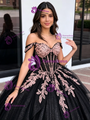 Black Tulle Sequins Appliques Quinceanera Dress