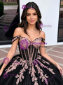 Black Tulle Sequins Appliques Quinceanera Dress