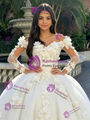 Beige White Tulle 3D Flower Quinceanera Dress