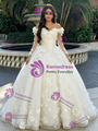 Beige White Tulle 3D Flower Quinceanera Dress