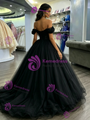 Black Tulle Off The Shoulder Appliques Quinceanera Dress