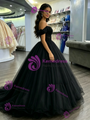 Black Tulle Off The Shoulder Appliques Quinceanera Dress