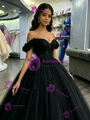 Black Tulle Off The Shoulder Appliques Quinceanera Dress