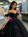 Black Tulle Off The Shoulder Appliques Quinceanera Dress