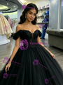 Black Tulle Off The Shoulder Appliques Quinceanera Dress