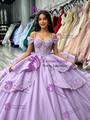 Purple Tulle Straps Appliques Quinceanera Dress