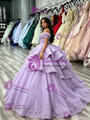 Purple Tulle Straps Appliques Quinceanera Dress