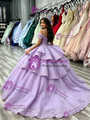 Purple Tulle Straps Appliques Quinceanera Dress