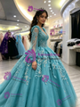 Purple Tulle Straps Appliques Quinceanera Dress