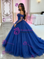 Blue Tulle Long Sleeve Beading Quinceanera Dress