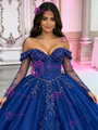 Blue Tulle Long Sleeve Beading Quinceanera Dress