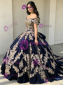 Blue Velvet Off the Shoulder Appliques Quinceanera Dress