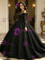 Black Tulle Long Sleeve Beading Quinceanera Dress