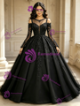 Black Tulle Long Sleeve Beading Quinceanera Dress