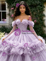 Purple Tulle Off the Sholuder Appliques Quinceanera Dress