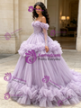 Purple Tulle Off the Sholuder Appliques Quinceanera Dress