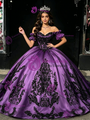 Purple Off The Shoulder Black Appliques Quinceanera Dress