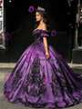 Purple Off The Shoulder Black Appliques Quinceanera Dress