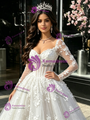 White Tulle Long Sleeve Appliques Quinceanera Dress