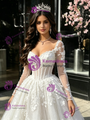 White Tulle Long Sleeve Appliques Quinceanera Dress