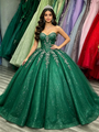 Green Tulle Sequins Strapless Appliques Quinceanera Dress
