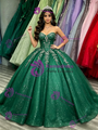 Green Tulle Sequins Strapless Appliques Quinceanera Dress