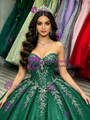 Green Tulle Sequins Strapless Appliques Quinceanera Dress