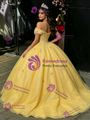 Yellow Sequins Off the Shoulder Appliques Quinceanera Dress