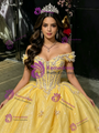 Yellow Sequins Off the Shoulder Appliques Quinceanera Dress