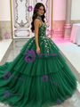 Green Tulle Halter Appliques Quinceanera Dress