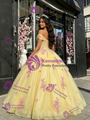 Yellow Tulle Off The Shoulder Lace Appliques Quinceanera Dress